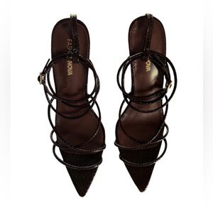 Fashion Nova Strappy Brown Snakeskin Pointed Toe Heels